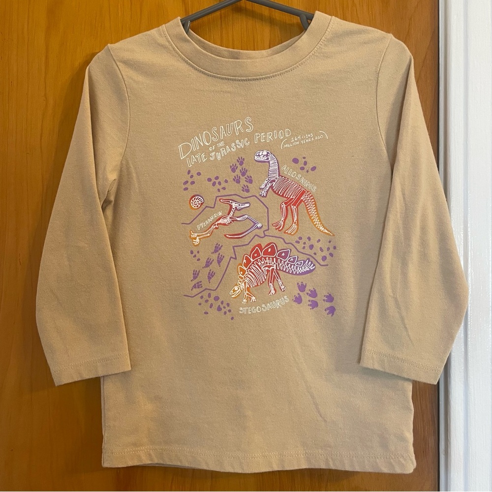 Cat & Jack Tan Dinosaur Graphic Long Sleeve Tee